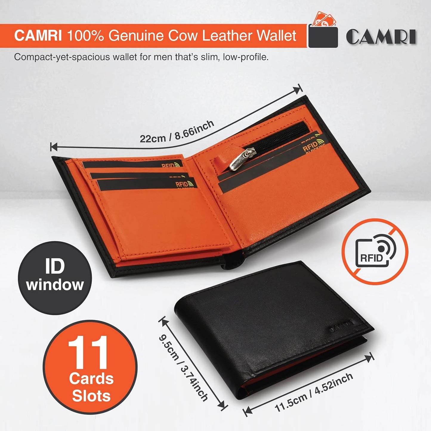 Genuine Leather Men's Wallet (Black / Orange)