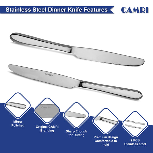 Dinner Knives - Set of 2 - High Quality Mirror Polished (Camri)