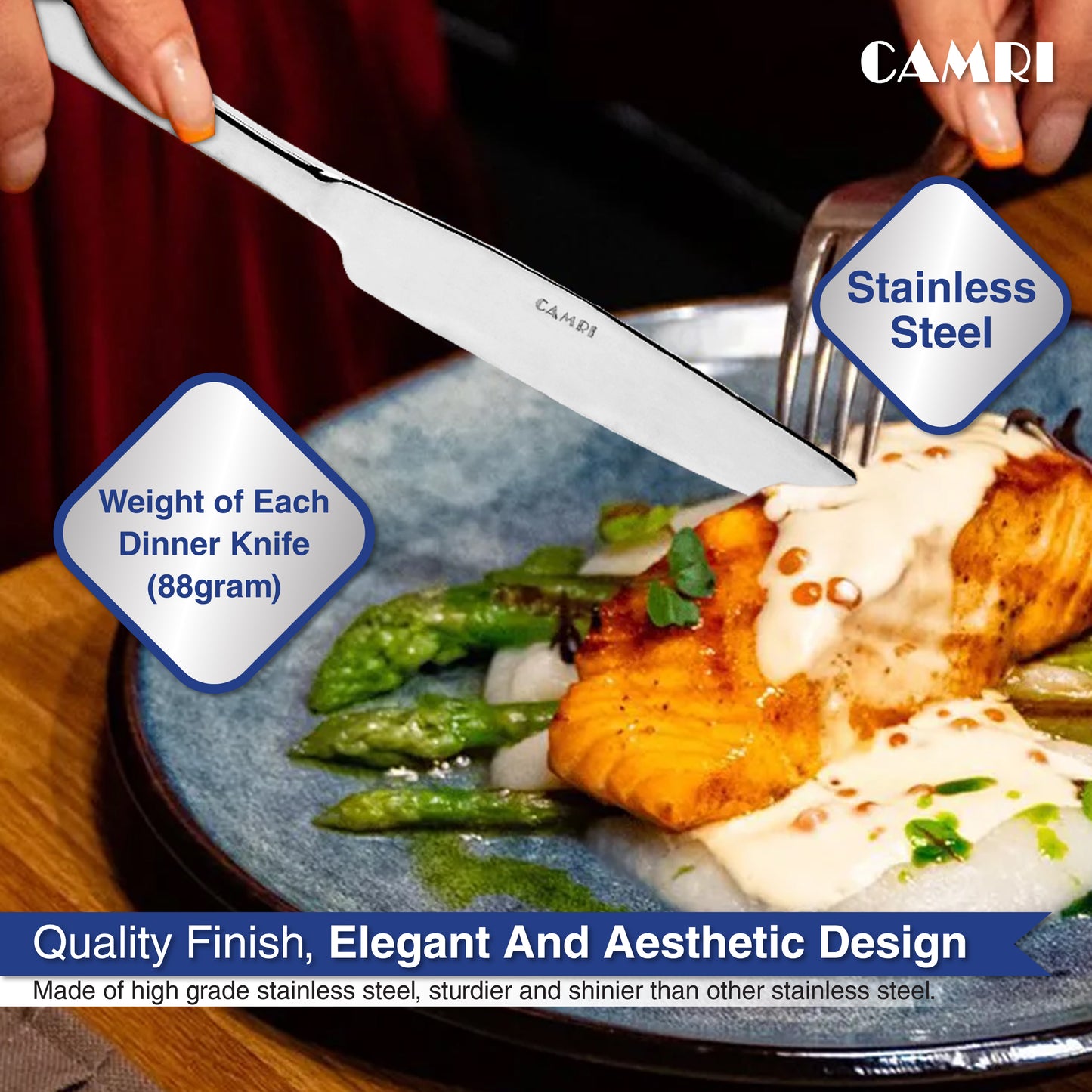 Dinner Knives - Set of 2 - High Quality Mirror Polished (Camri)